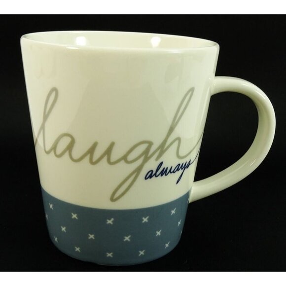 ED Ellen DeGeneres Royal Doulton “Laugh Always” Mug Blue White X Pattern 14oz - Picture 2 of 7